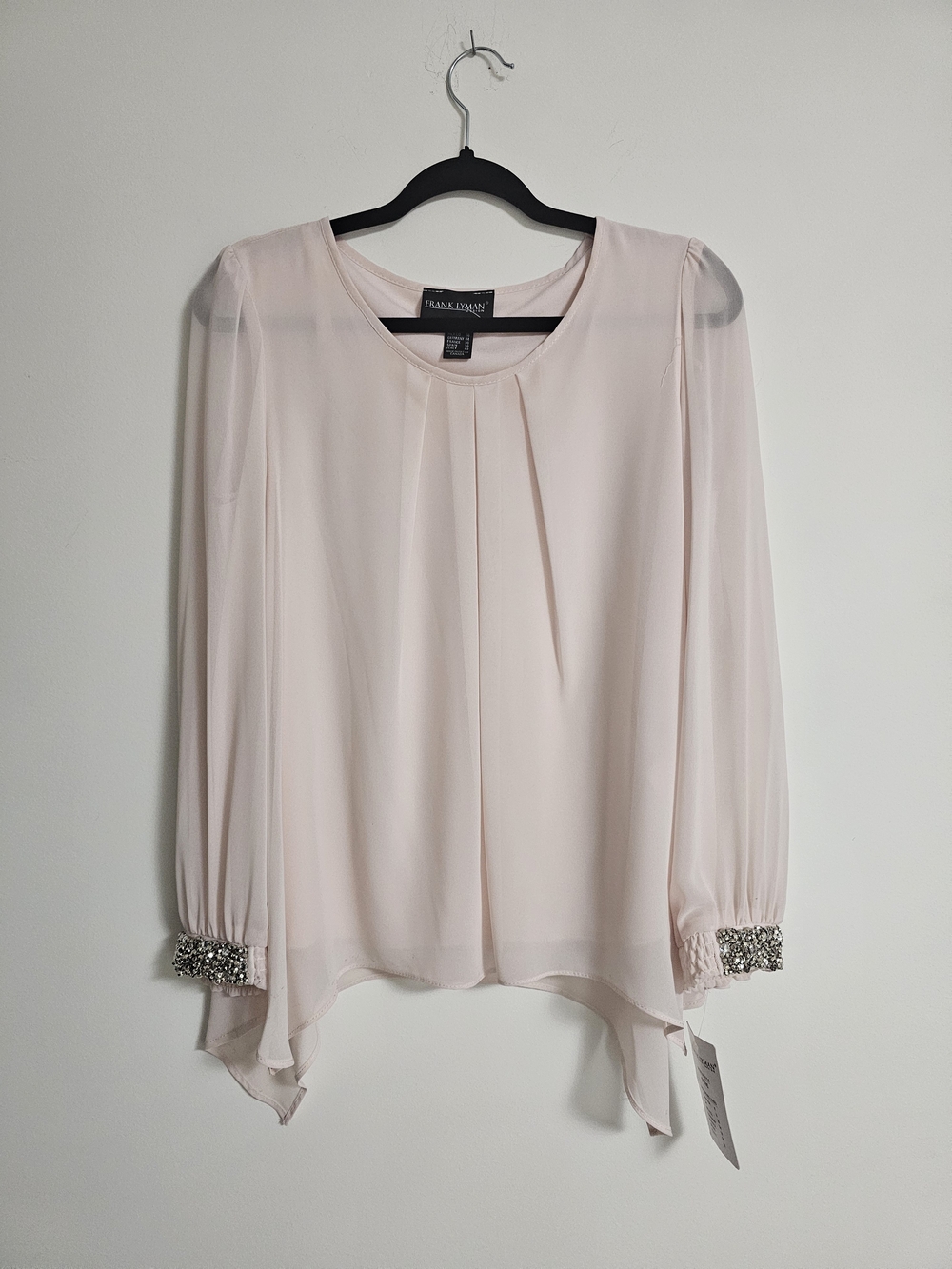 Frank Lyman Design Blush Pink Long-Sleeve Beaded Cuff Blouse